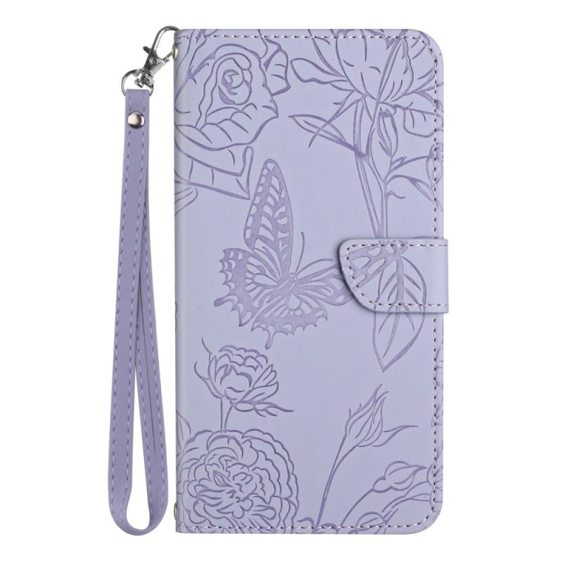 Læder Cover Realme C30 Med Snor Rem Blomster Paillon