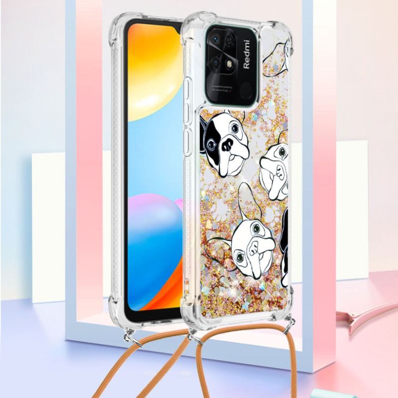 Cover Xiaomi Redmi 10C Med Snor Hunde Med Pailletter Med Snoretræk