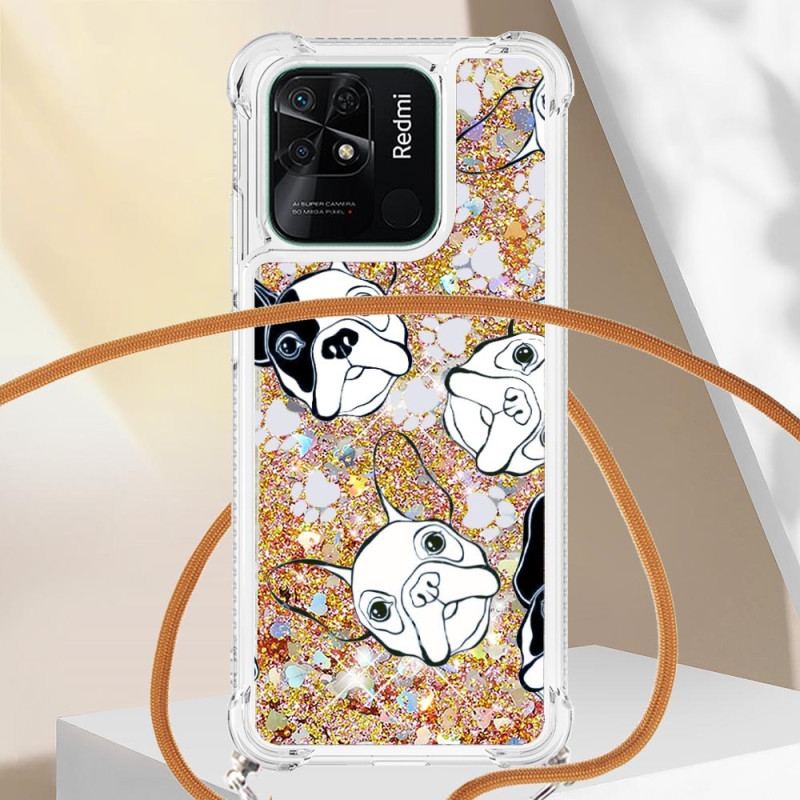 Cover Xiaomi Redmi 10C Med Snor Hunde Med Pailletter Med Snoretræk