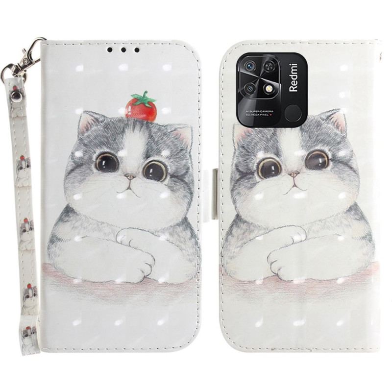 Flip Cover Xiaomi Redmi 10C Med Snor Grå Kat Med Rem