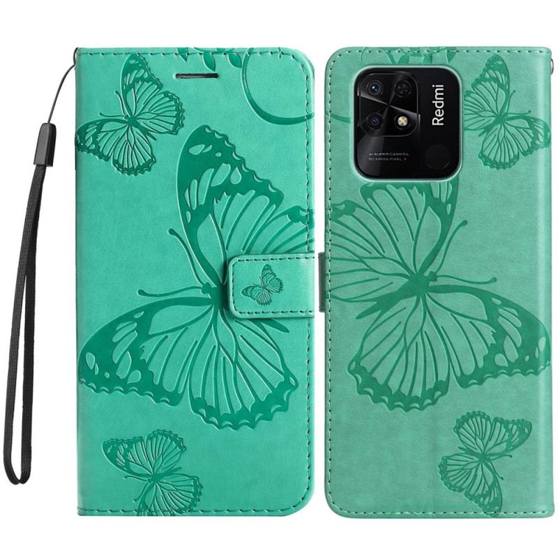 Flip Cover Xiaomi Redmi 10C Med Snor Kæmpe Sommerfugle Med Rem