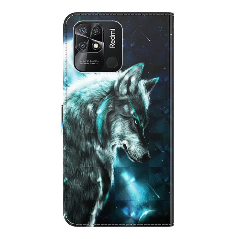 Flip Cover Xiaomi Redmi 10C Med Snor Lanyard Wolf
