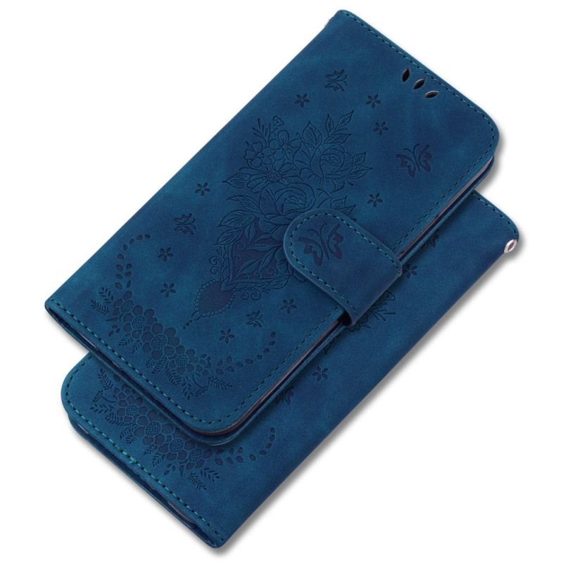 Flip Cover Xiaomi Redmi 10C Med Snor Strappy Roser Og Sommerfugle