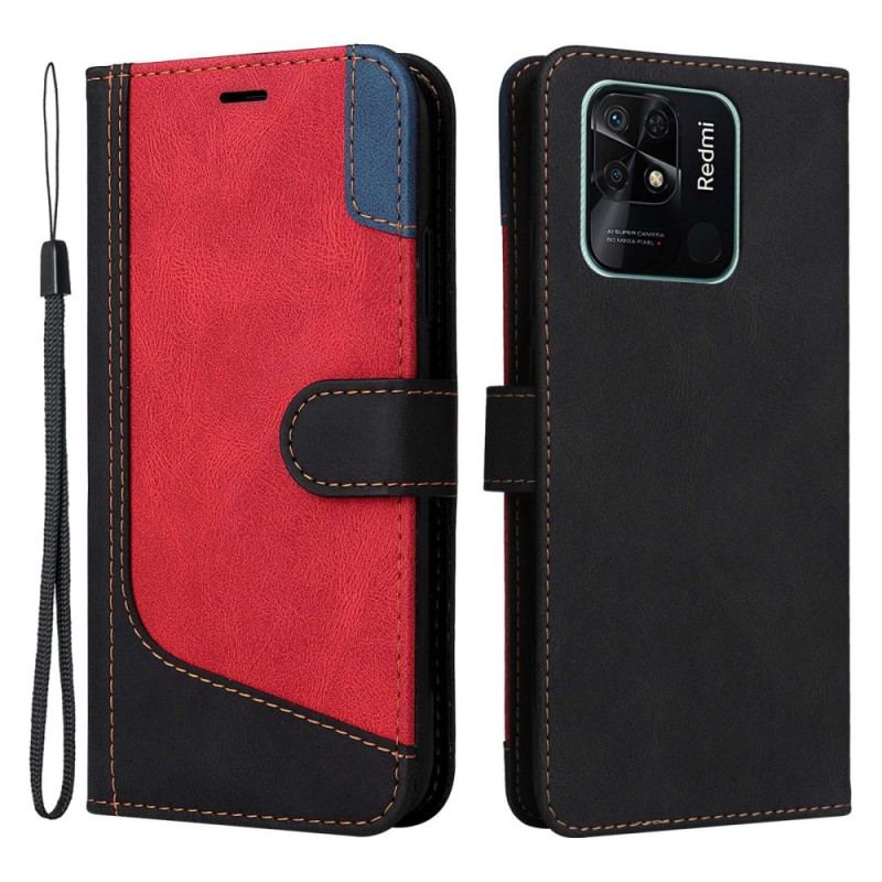 Flip Cover Xiaomi Redmi 10C Med Snor Trefarvet Rem