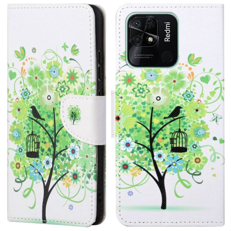 Flip Cover Xiaomi Redmi 10C Træ Med Grønne Blade