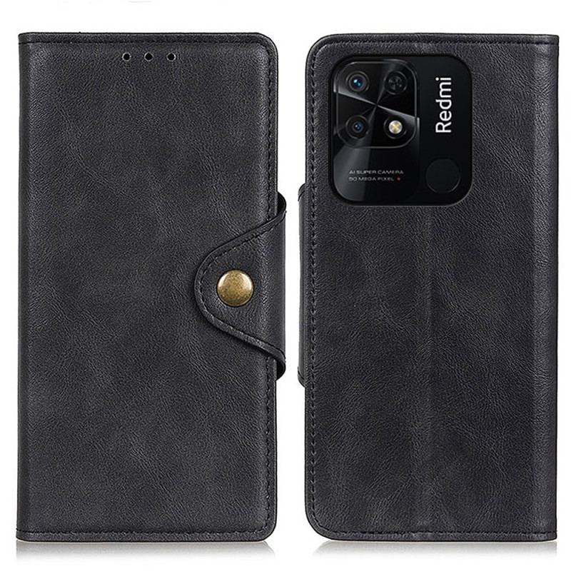 Læder Cover Xiaomi Redmi 10C Magnetisk Knap I Imiteret Læder