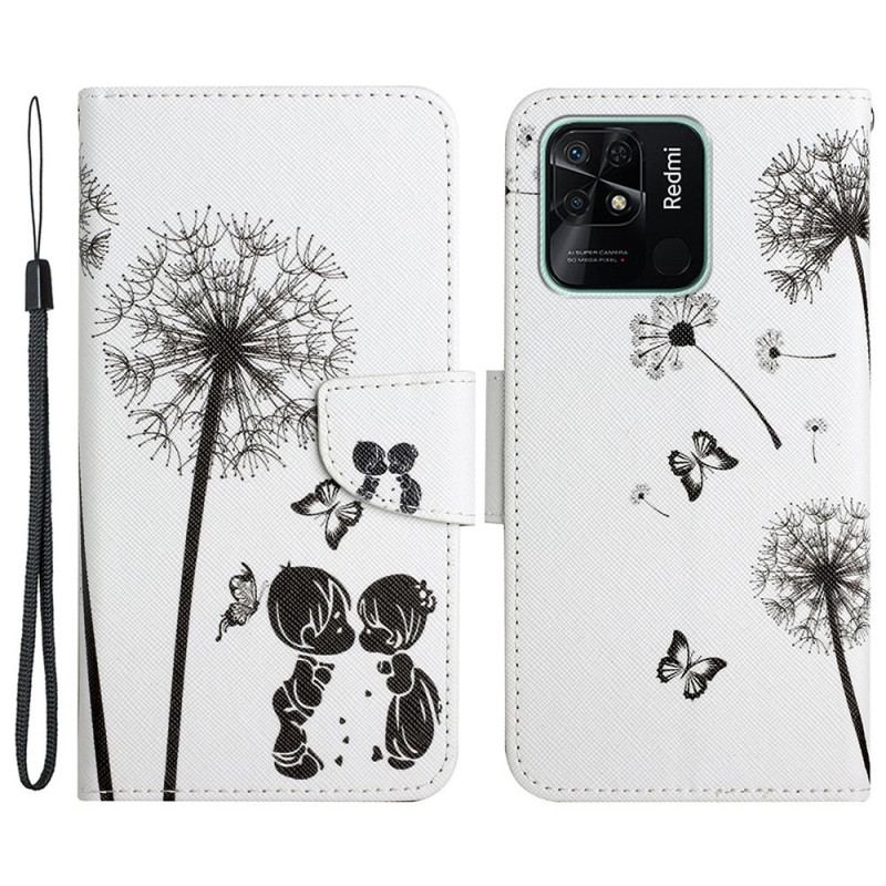 Læder Cover Xiaomi Redmi 10C Med Snor Lanyard Love Mælkebøtter