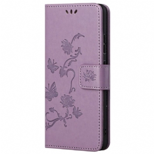 Læder Cover Xiaomi Redmi 10C Med Snor Rem Blomster