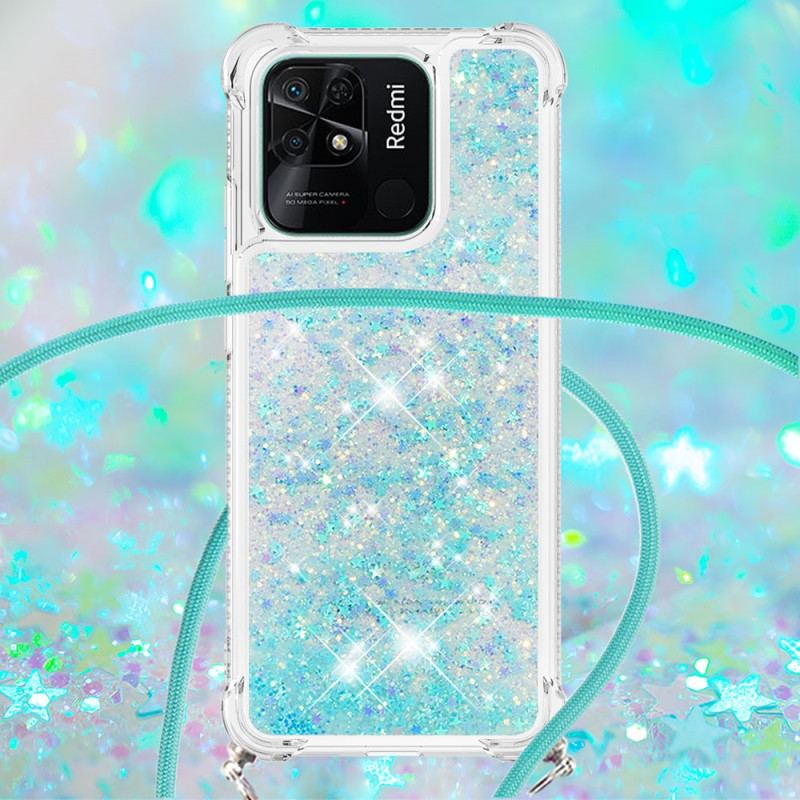 Mobilcover Xiaomi Redmi 10C Med Snor Design Af Pailletter Med Snoretræk