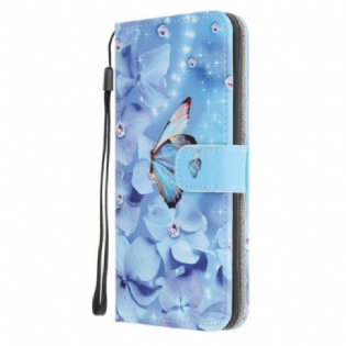 Flip Cover OnePlus Nord N10 Med Snor Strappy Diamond Sommerfugle