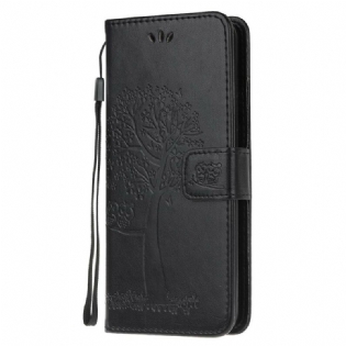 Flip Cover OnePlus Nord N10 Med Snor Thong Træ Og Ugler