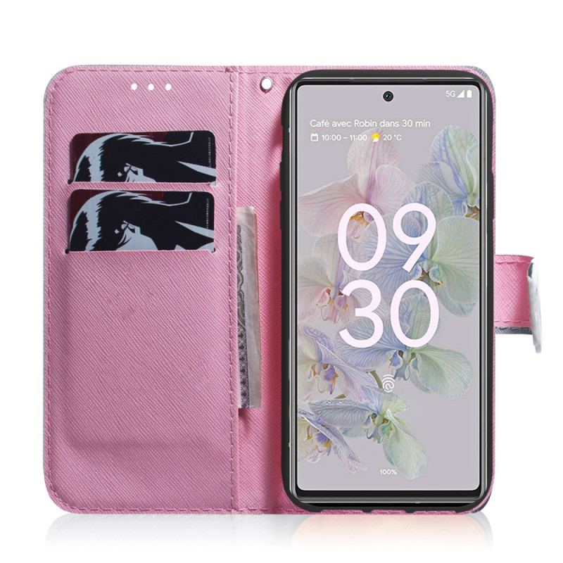 Flip Cover Google Pixel 6A Lyserød Blomst