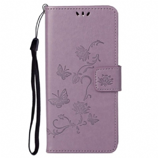 Flip Cover Google Pixel 6A Med Snor Blomster Og Sommerfugle Med Rem