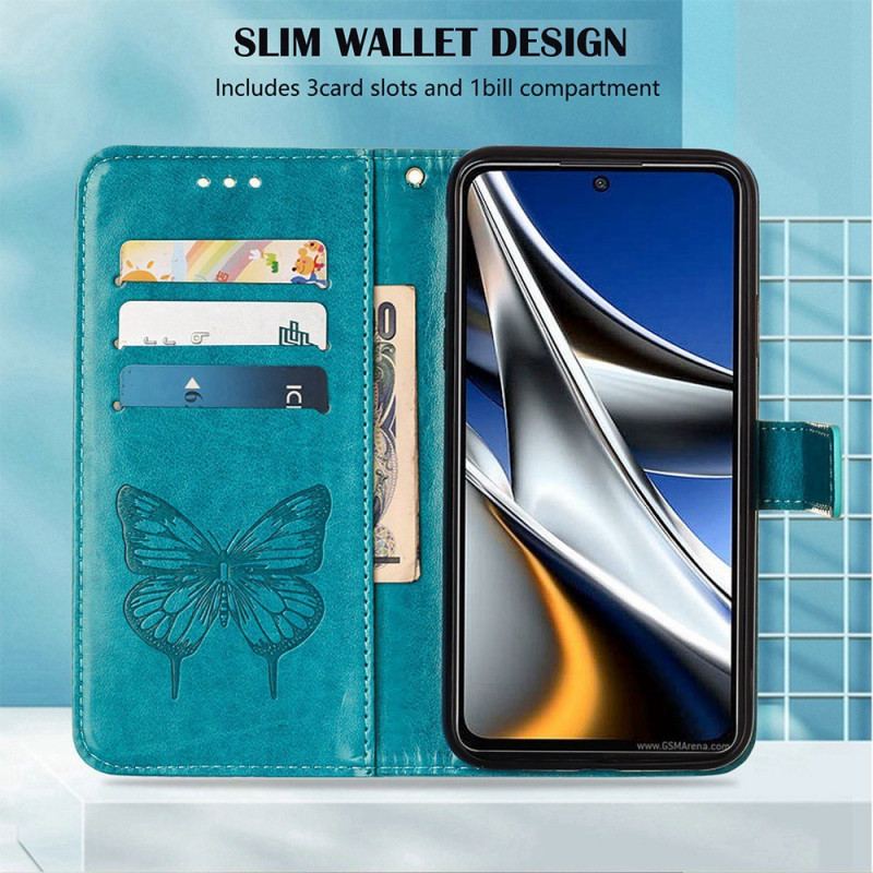 Flip Cover Google Pixel 6A Med Snor Kunstnerisk Sommerfugl Med Rem
