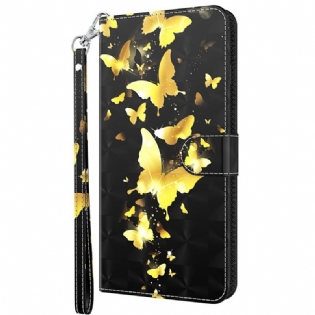 Flip Cover Google Pixel 6A Med Snor Sommerfugleflyvning I Lanyard