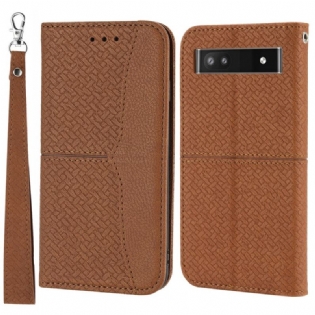 Flip Cover Google Pixel 6A Med Snor Strappy Vævet Stil