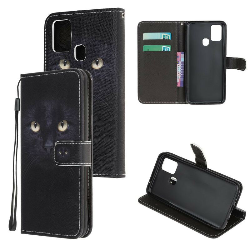 Flip Cover OnePlus Nord N100 Med Snor Strappy Black Cat Eyes
