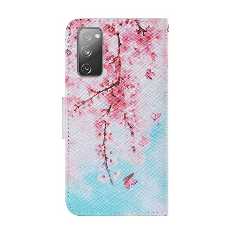 Flip Cover Samsung Galaxy S20 FE Med Snor Røde Grene Med Rem