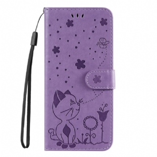 Flip Cover Vivo Y16 Med Snor Kat Og Bi Med Snor
