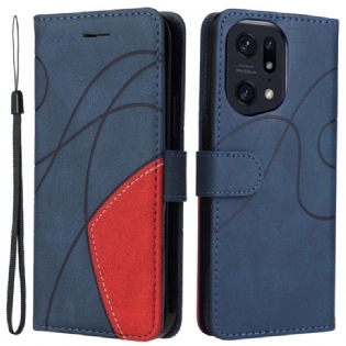 Flip Cover Oppo Find X5 Pro Med Snor Tofarvet Rem