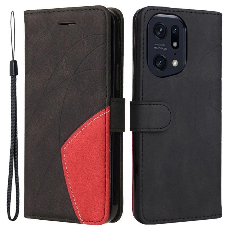 Flip Cover Oppo Find X5 Pro Med Snor Tofarvet Rem