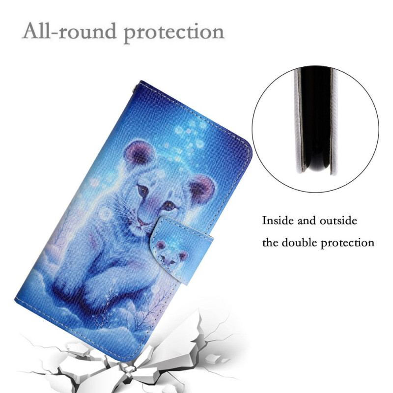 Læder Cover iPhone 15 Med Snor Babyleopard Med Rem