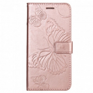 Flip Cover Motorola Edge 20 Lite Med Snor Kæmpe Sommerfugle Med Rem