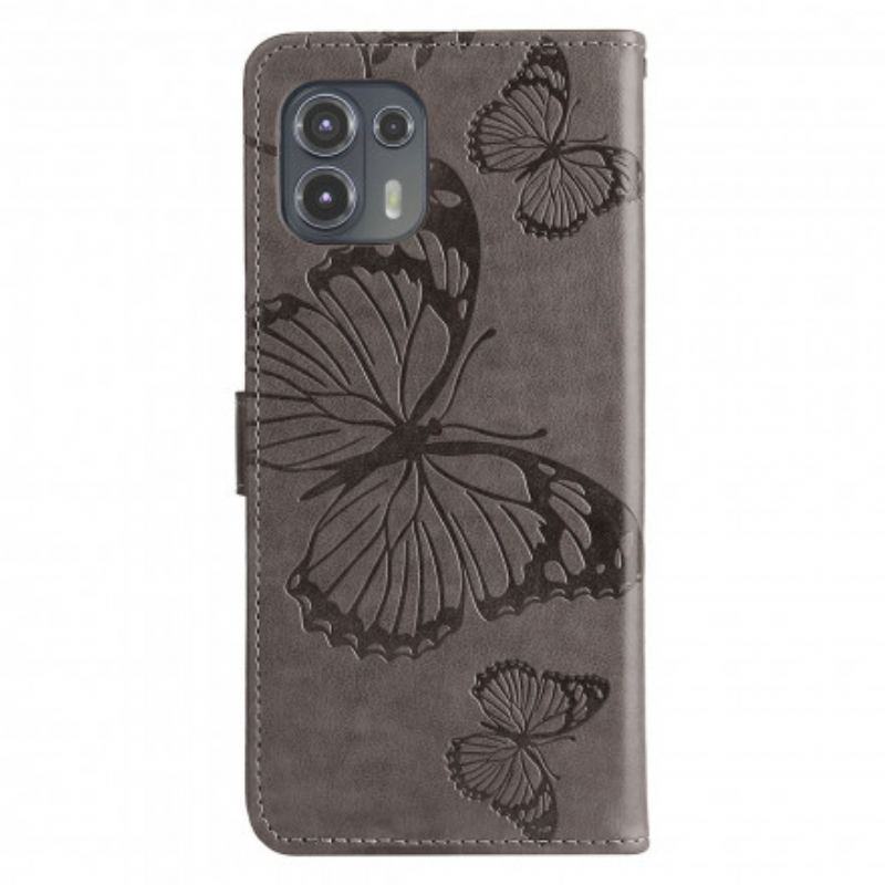 Flip Cover Motorola Edge 20 Lite Med Snor Kæmpe Sommerfugle Med Rem