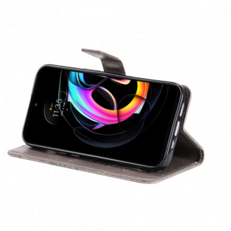 Flip Cover Motorola Edge 20 Lite Med Snor Kæmpe Sommerfugle Med Rem