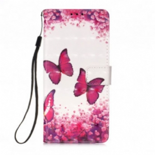 Læder Cover Motorola Edge 20 Lite Røde Sommerfugle
