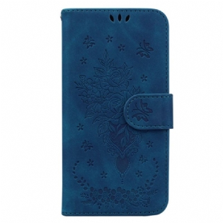 Flip Cover Oppo Reno 8 Med Snor Strappy Roser Og Sommerfugle