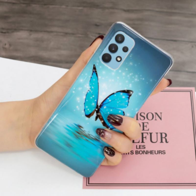 Cover Samsung Galaxy A32 Fluorescerende Blå Sommerfugl