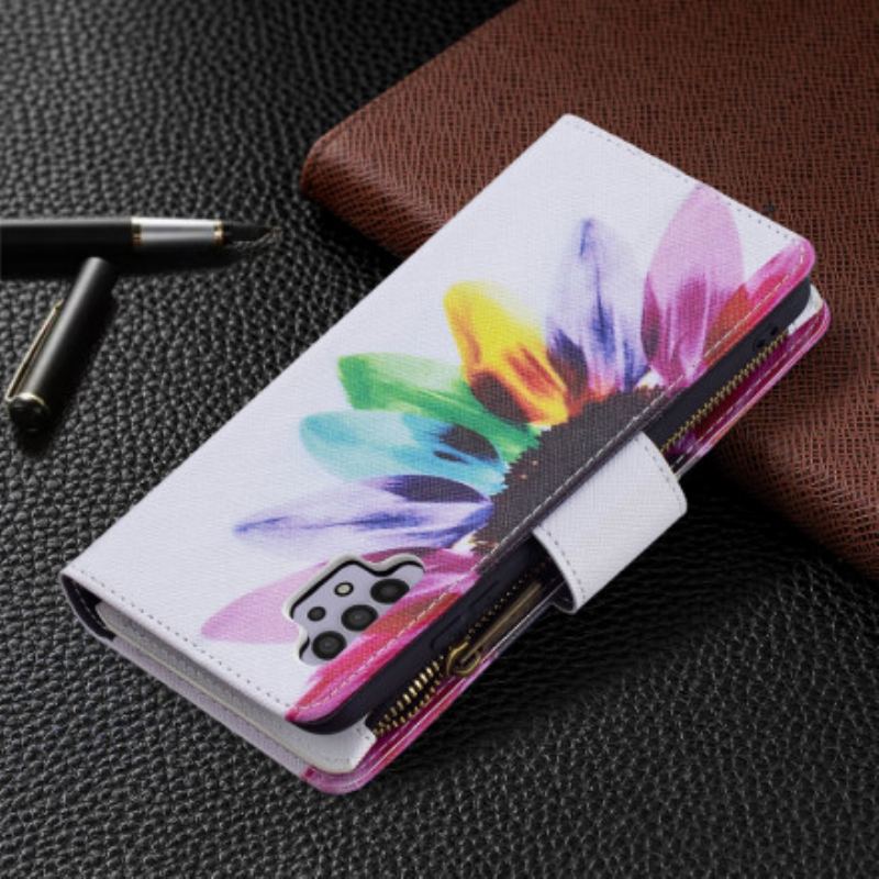 Flip Cover Samsung Galaxy A32 Blomsterlomme Med Lynlås