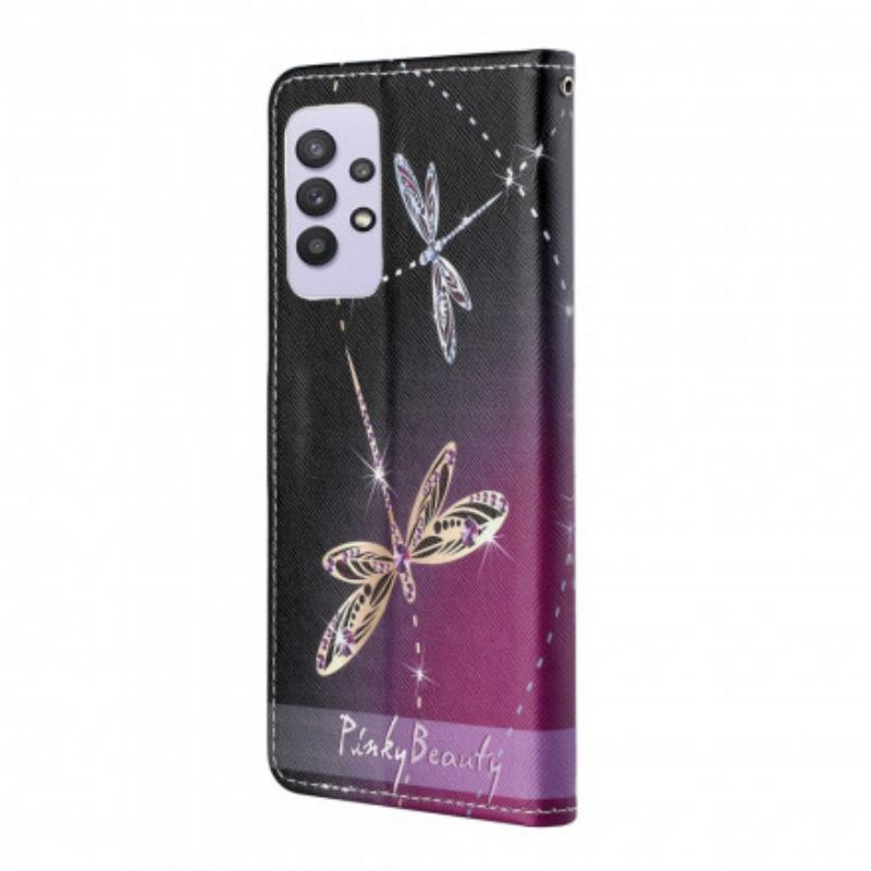 Flip Cover Samsung Galaxy A32 Med Snor Strappy Guldsmede