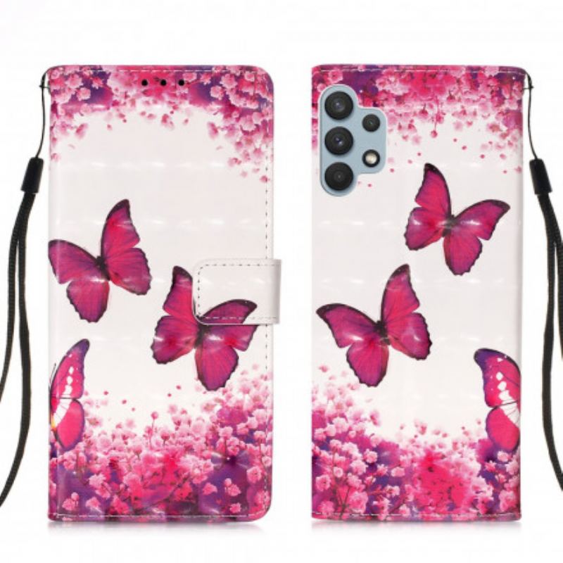 Flip Cover Samsung Galaxy A32 Røde Sommerfugle
