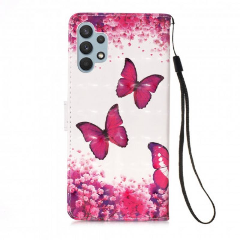Flip Cover Samsung Galaxy A32 Røde Sommerfugle