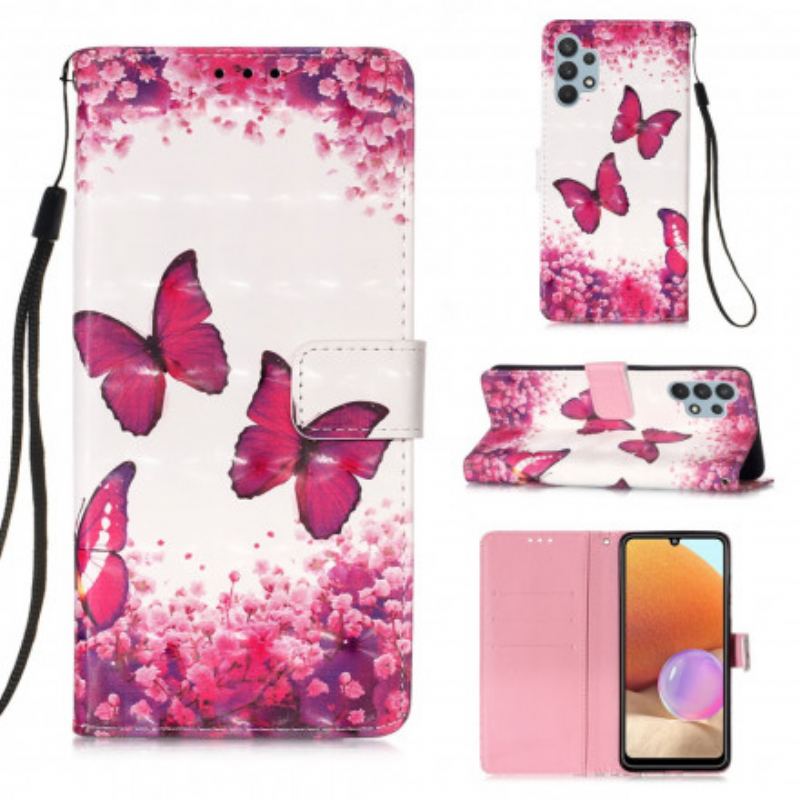 Flip Cover Samsung Galaxy A32 Røde Sommerfugle