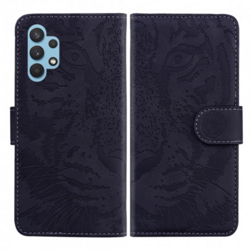 Læder Cover Samsung Galaxy A32 Tiger Ansigtsprint