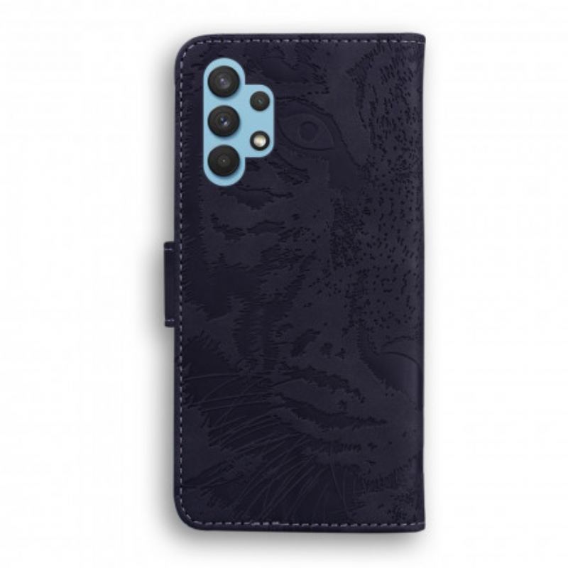 Læder Cover Samsung Galaxy A32 Tiger Ansigtsprint