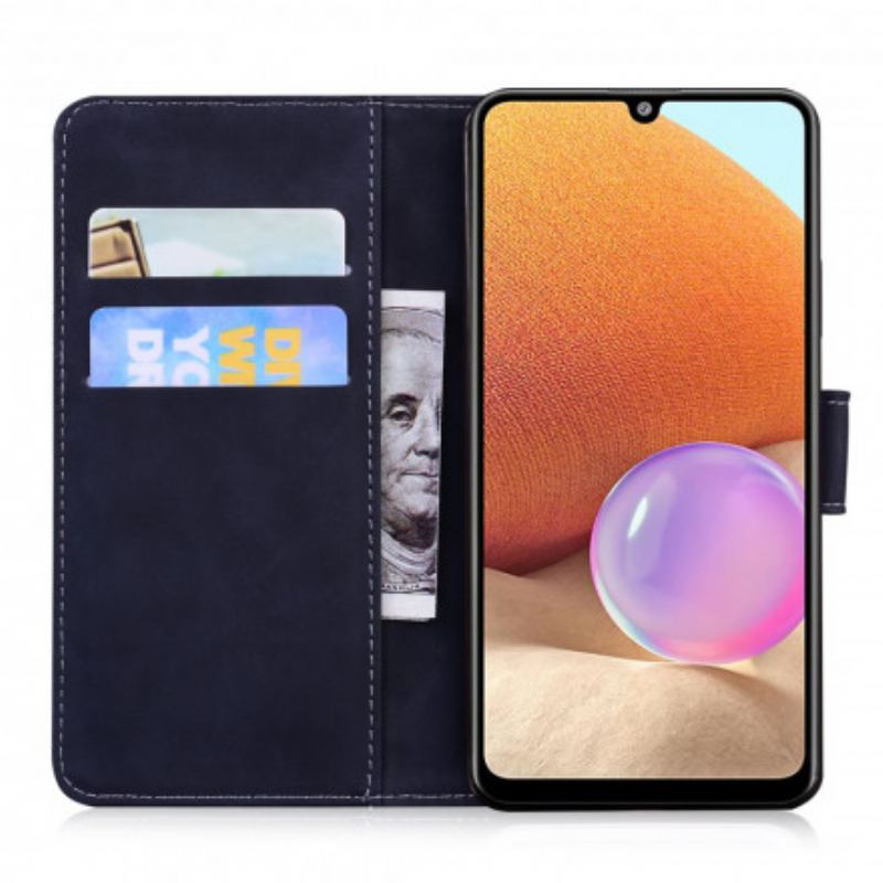 Læder Cover Samsung Galaxy A32 Tiger Ansigtsprint