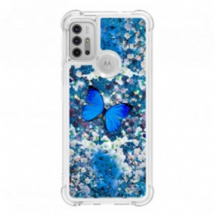 Cover Moto G30 / G10 Glitter Blå Sommerfugle