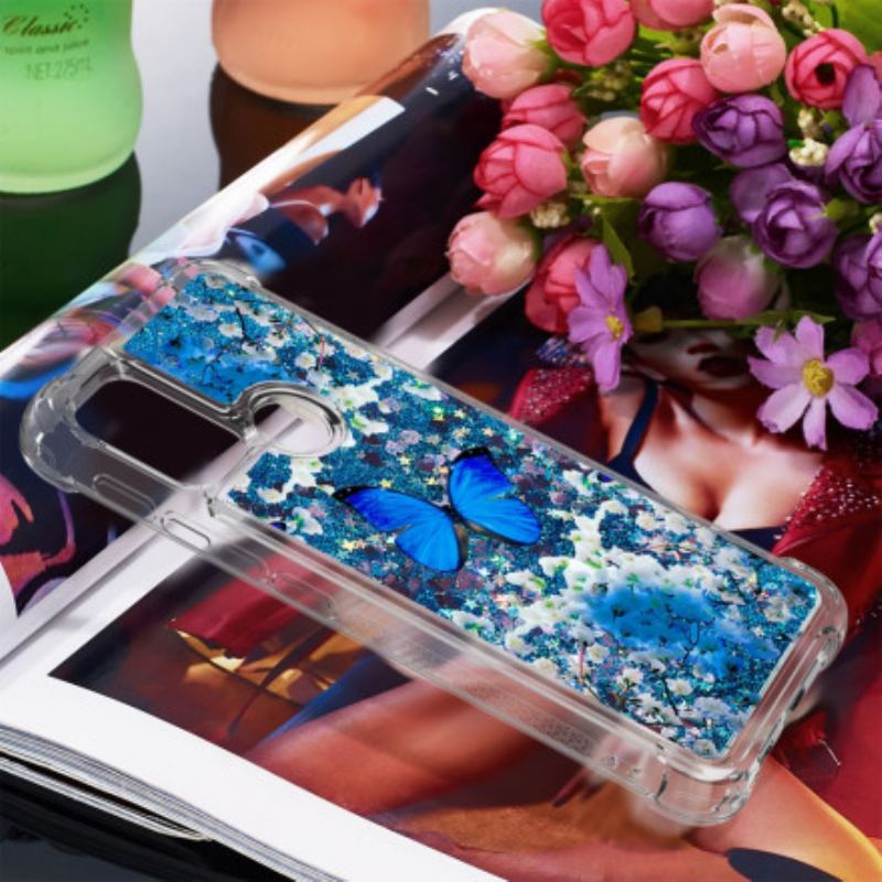 Cover Moto G30 / G10 Glitter Blå Sommerfugle
