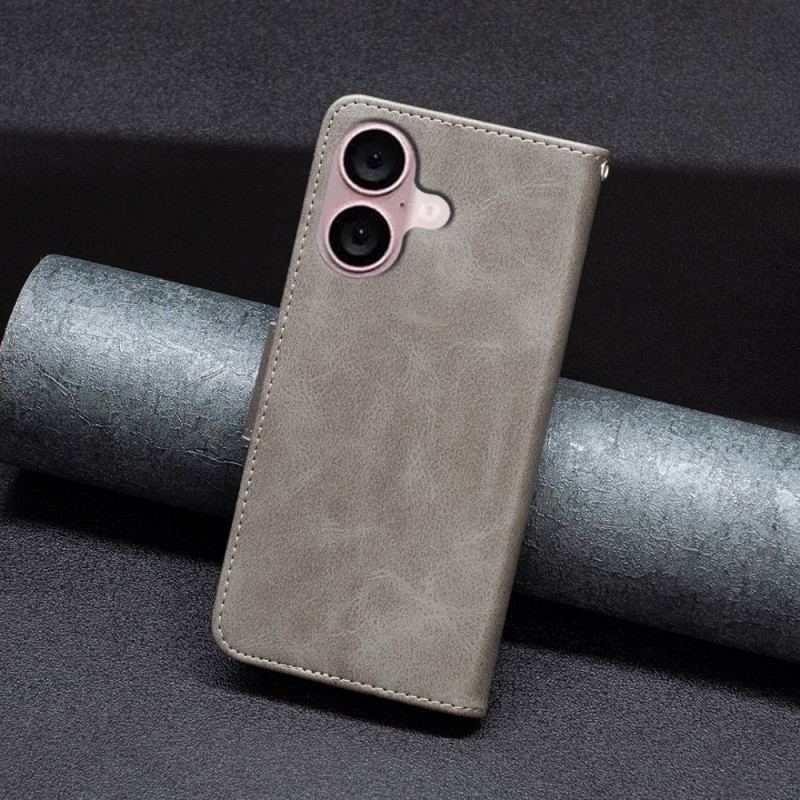Læder Cover iPhone 16 Glat Kunstlæder Med Rem