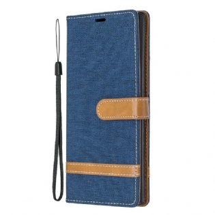 Flip Cover Samsung Galaxy Note 10 Plus Med Snor Stof- Og Lædereffektrem