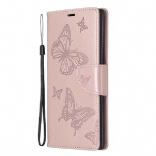 Flip Cover Samsung Galaxy Note 10 Plus Med Snor Storslåede Thong Sommerfugle