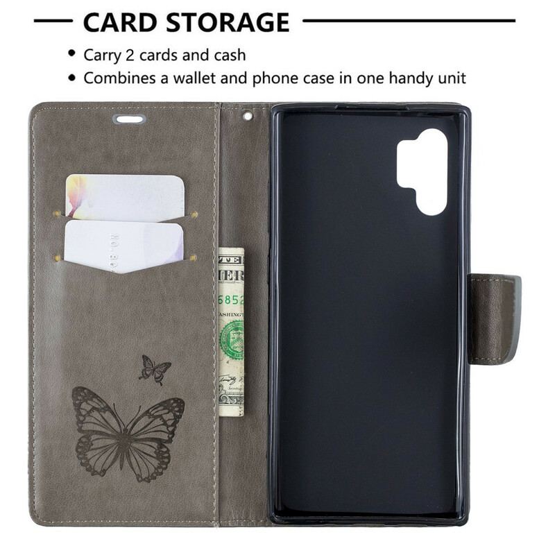 Flip Cover Samsung Galaxy Note 10 Plus Med Snor Storslåede Thong Sommerfugle