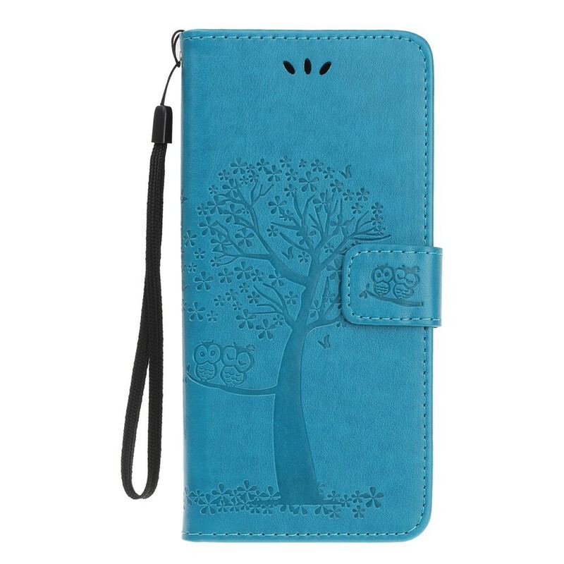 Flip Cover Samsung Galaxy Note 10 Plus Med Snor Thong Træ Og Ugler