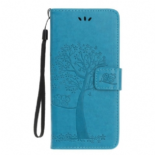 Flip Cover Samsung Galaxy Note 10 Plus Med Snor Thong Træ Og Ugler
