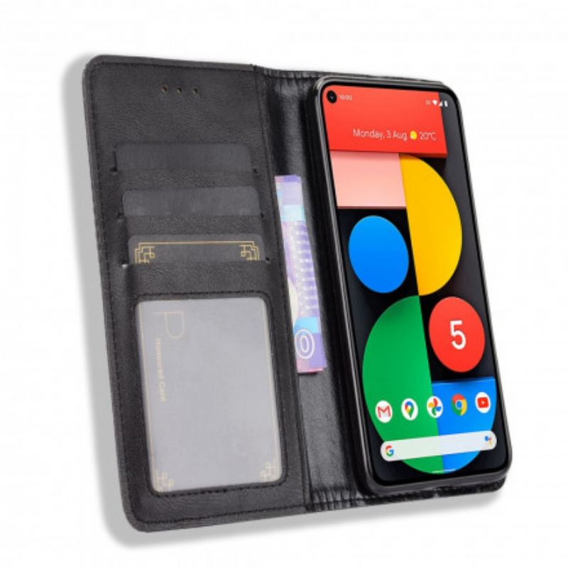Cover Google Pixel 5 Flip Cover Stiliseret Vintage Lædereffekt