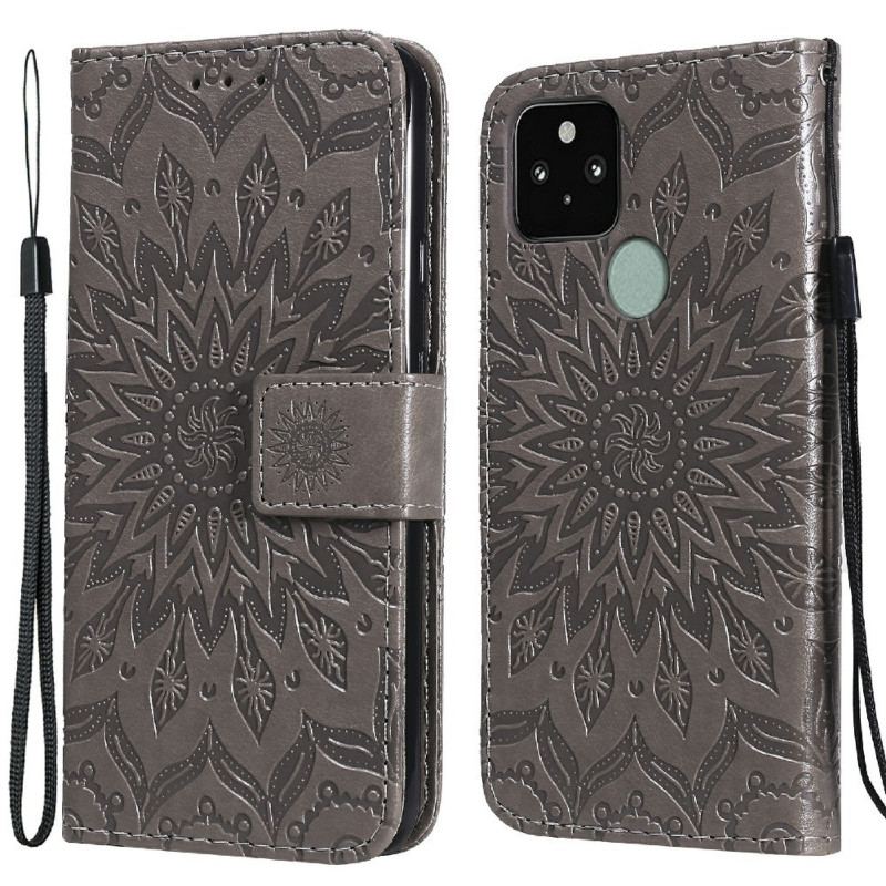 Læder Cover Google Pixel 5 Solblomst